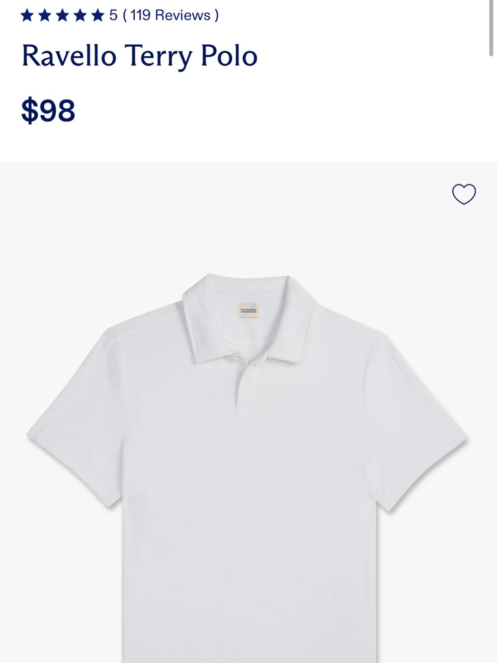 Fair Harbor White Men’s Terry Polo